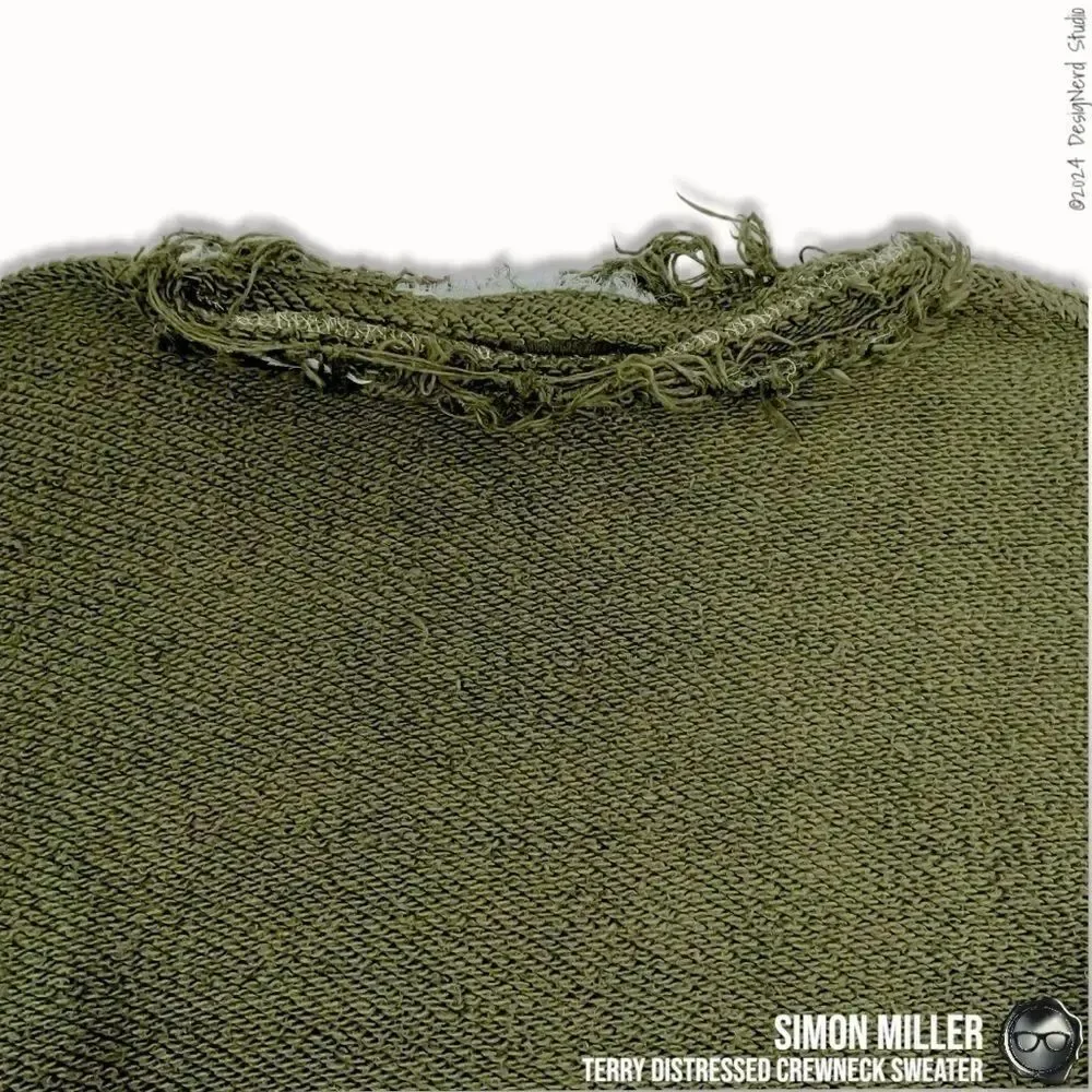 SIMON MILLER DISTRESSED CREWNECK SWEATER IN MOSS GREEN TERRY CLOTH 2016 OVERSIZE